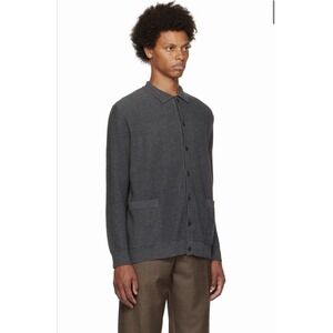 Sunspel Button Front Knit Shirt Men's Small Gray Wool Long Sleeve Cardigan